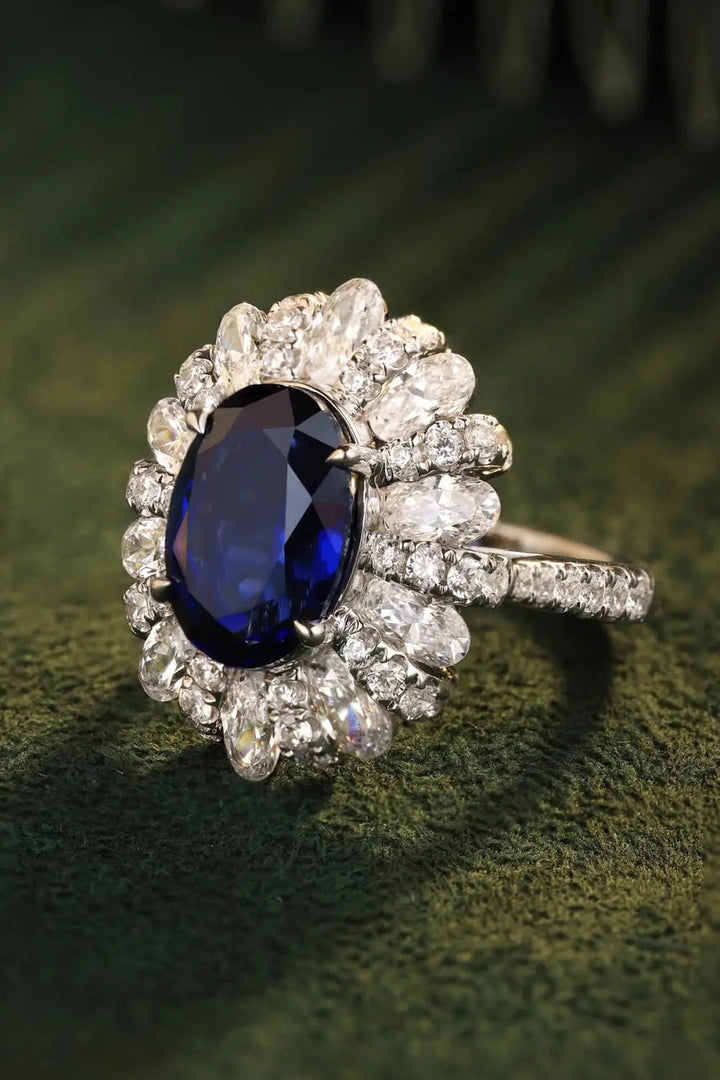 5 Carat Lab-Grown Sapphire Flower Shape Ring LOVCIA