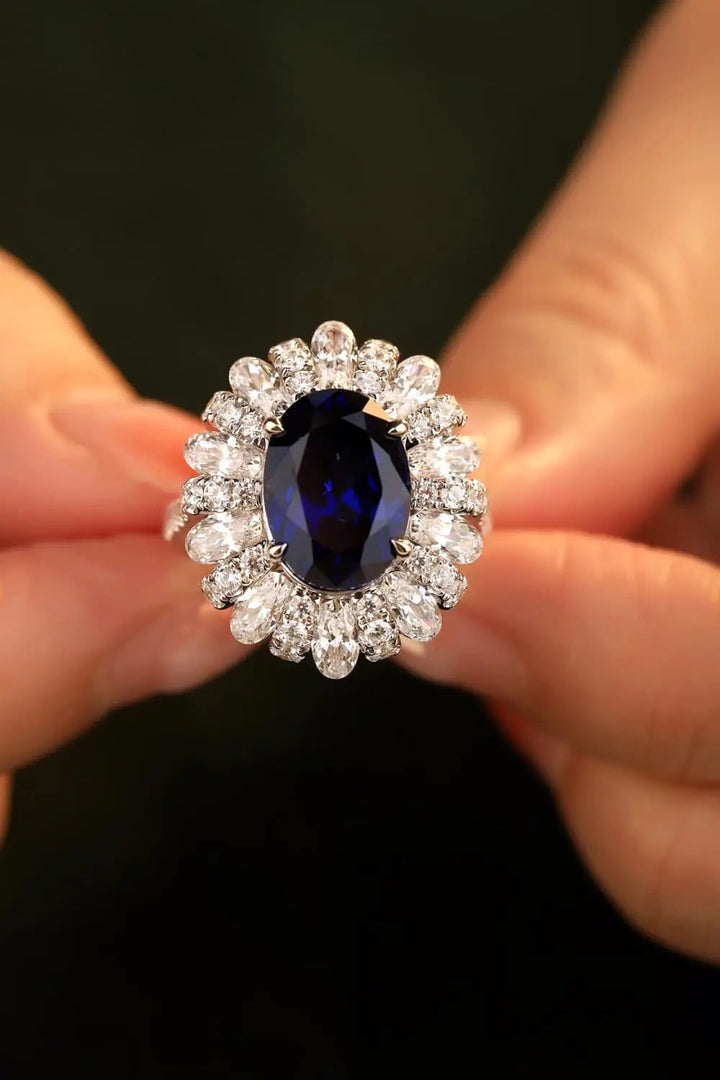 5 Carat Lab-Grown Sapphire Flower Shape Ring LOVCIA