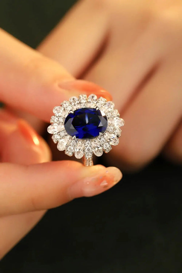 5 Carat Lab-Grown Sapphire Flower Shape Ring LOVCIA