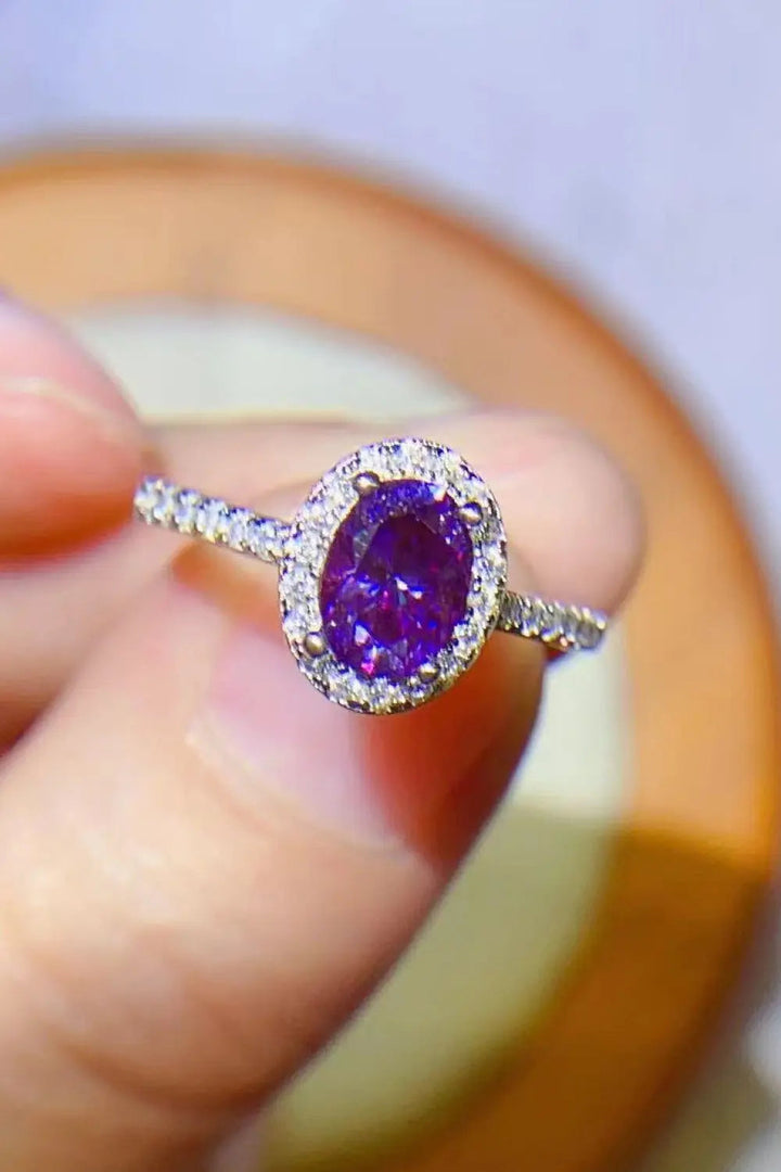 925 Sterling Silver 1 Carat Purple Moissanite Ring LOVCIA