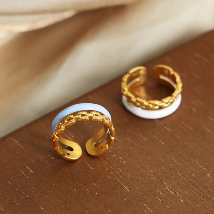 Enamel 18K Gold-Plated Open Ring LOVCIA