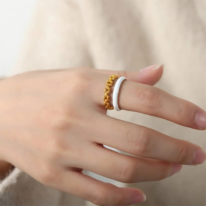 Enamel 18K Gold-Plated Open Ring LOVCIA