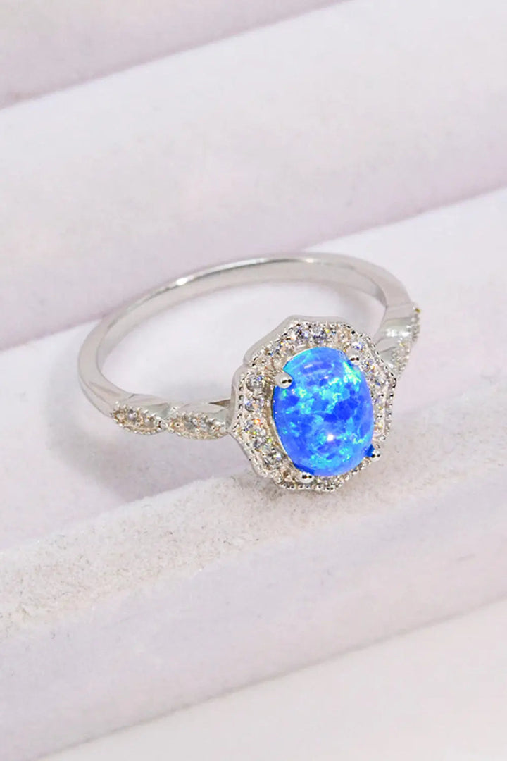 Opal and Zircon 925 Sterling Silver Ring LOVCIA