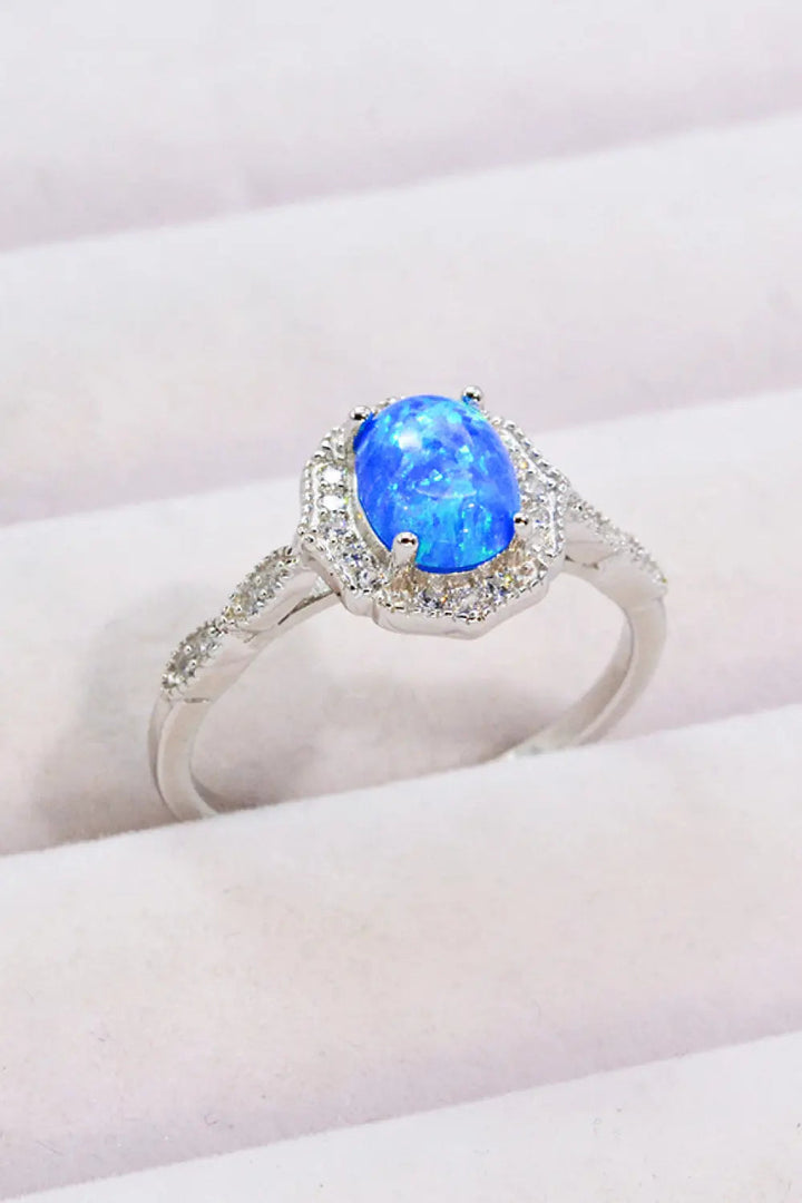 Opal and Zircon 925 Sterling Silver Ring LOVCIA