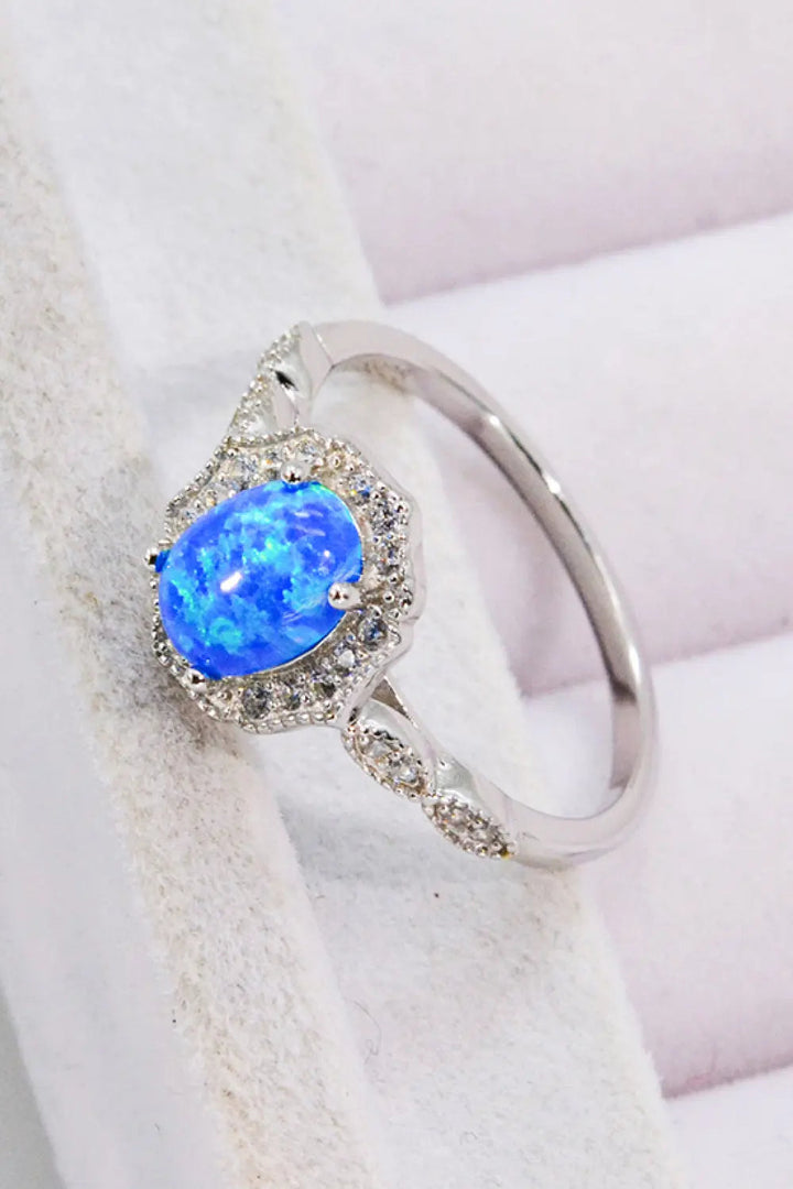 Opal and Zircon 925 Sterling Silver Ring LOVCIA