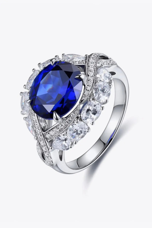 5 Carat Lab-Grown Sapphire Platinum-Plated Ring LOVCIA