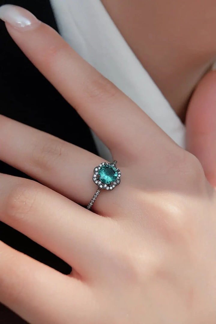 Paraiba Blue Zircon Flower Shape Ring LOVCIA