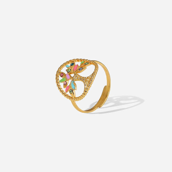 LOVCIA Tree Shape Inlaid Zircon 18K Gold-Plated Ring