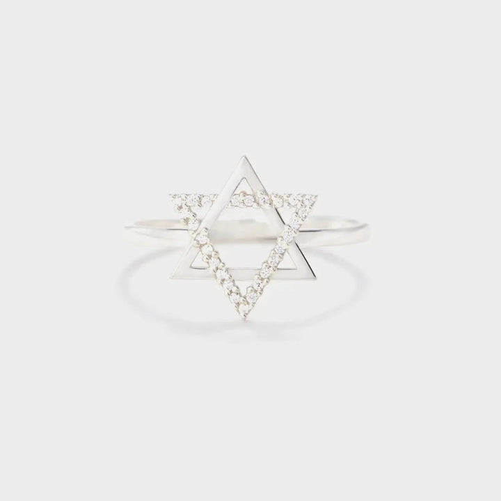 925 Sterling Silver Inlaid Zircon Hexagram Ring LOVCIA