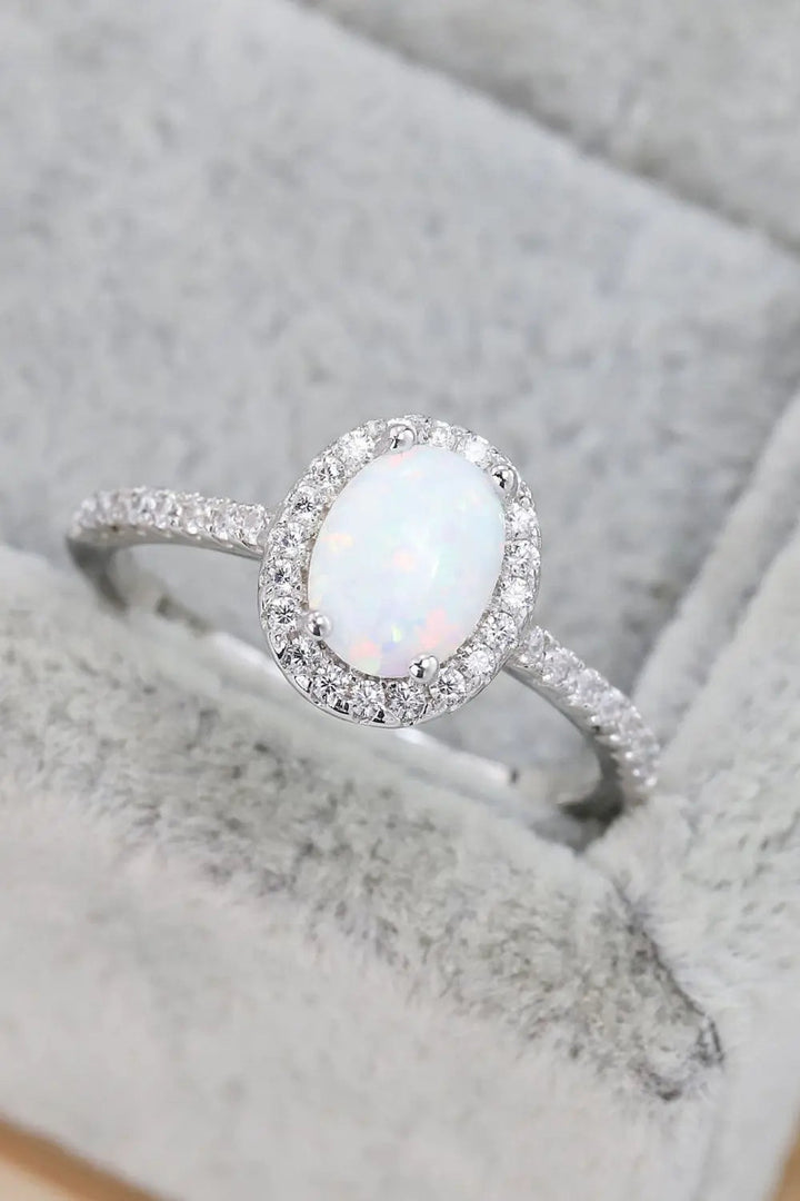 Opal 925 Sterling Silver Halo Ring LOVCIA