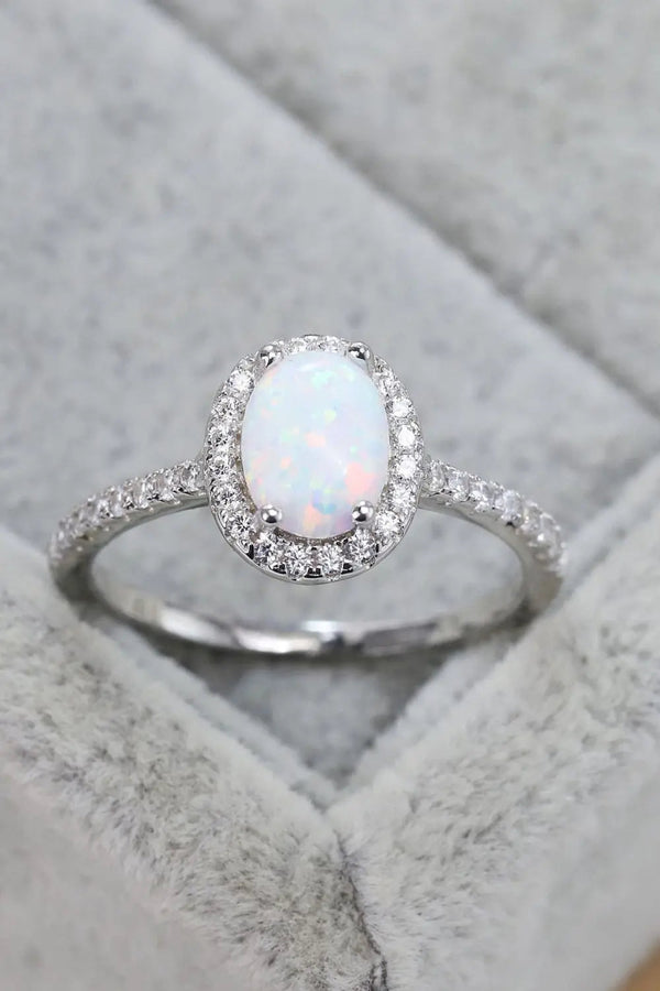 Opal 925 Sterling Silver Halo Ring LOVCIA