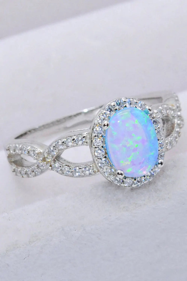 925 Sterling Silver Opal Halo Ring LOVCIA