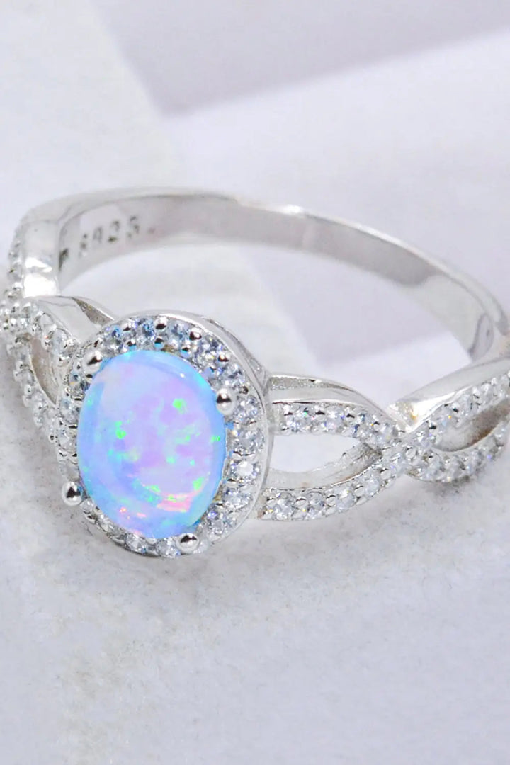 925 Sterling Silver Opal Halo Ring LOVCIA