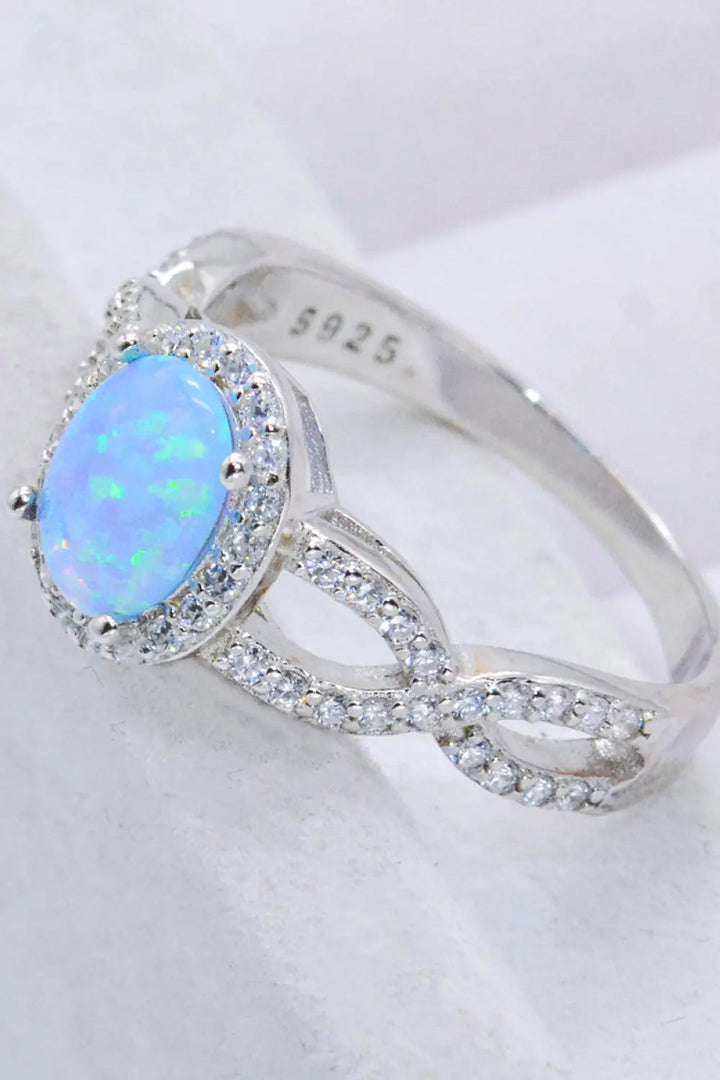 925 Sterling Silver Opal Halo Ring LOVCIA