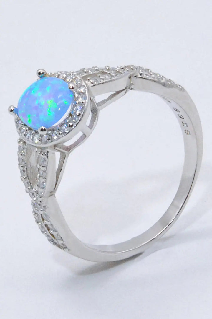 925 Sterling Silver Opal Halo Ring LOVCIA