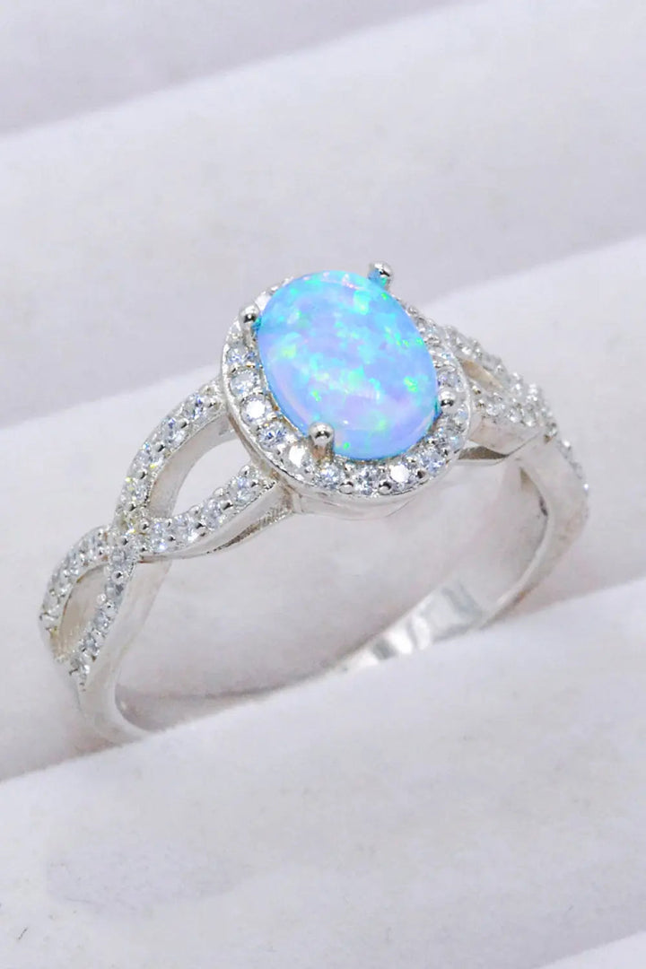 925 Sterling Silver Opal Halo Ring LOVCIA