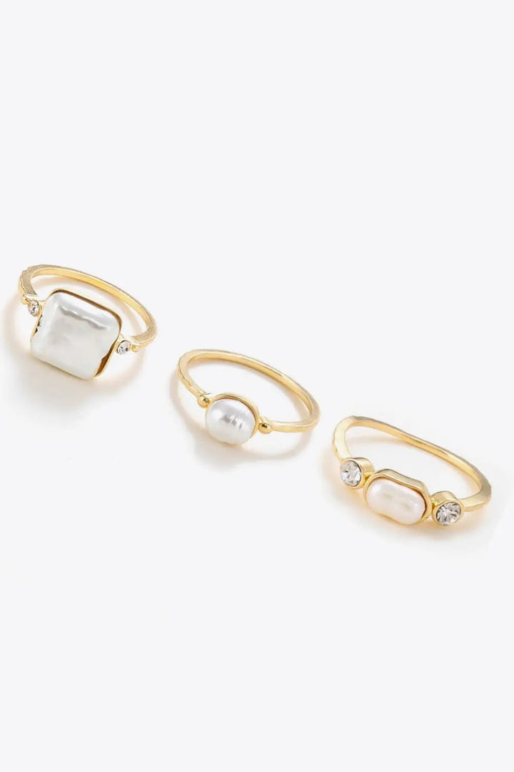 LOVCIA Pearl 18K Gold-Plated Ring Set