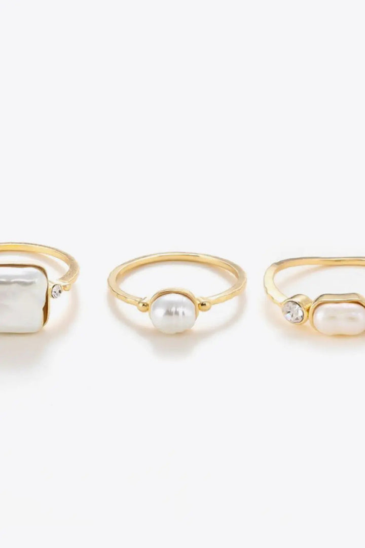 LOVCIA Pearl 18K Gold-Plated Ring Set