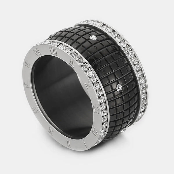 LOVCIA Inlaid Rhinestone Stainless Steel Ring