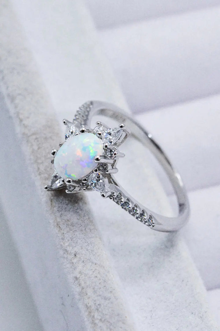 Platinum-Plated Opal and Zircon Ring LOVCIA