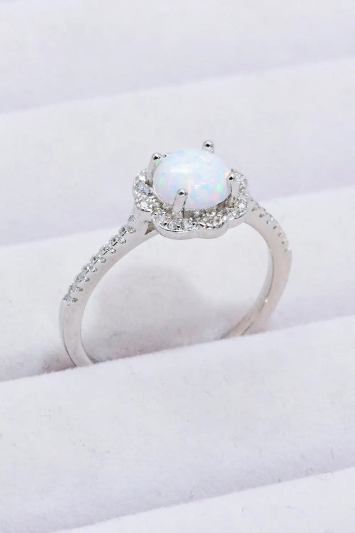 Platinum-Plated 4-Prong Opal Ring LOVCIA