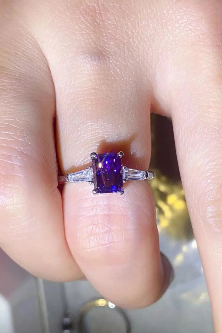 1 Carat Moissanite Platinum-Plated Rectangle Ring in Purple LOVCIA