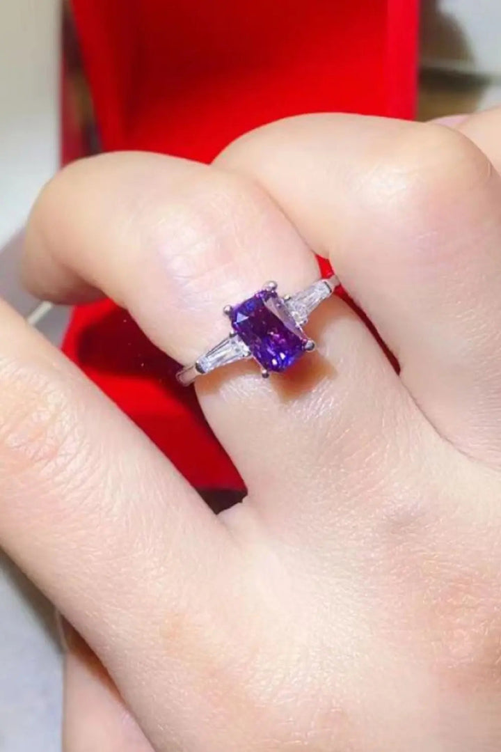 1 Carat Moissanite Platinum-Plated Rectangle Ring in Purple LOVCIA