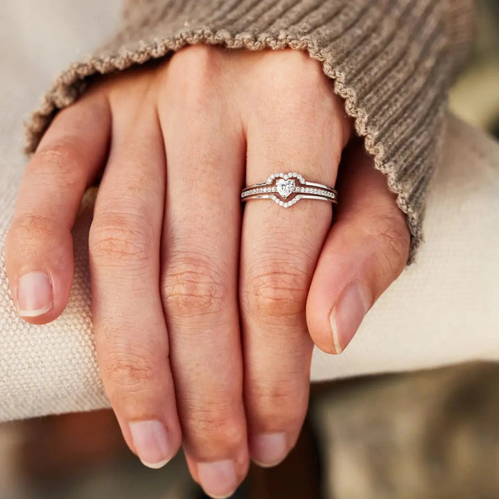 925 Sterling Silver Inlaid Zircon Heart Ring LOVCIA