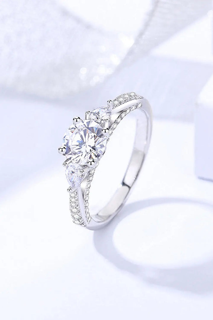 1 Carat Moissanite 4-Prong Side Stone Ring LOVCIA