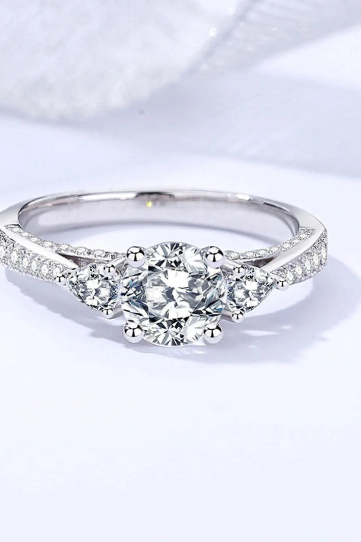 1 Carat Moissanite 4-Prong Side Stone Ring LOVCIA