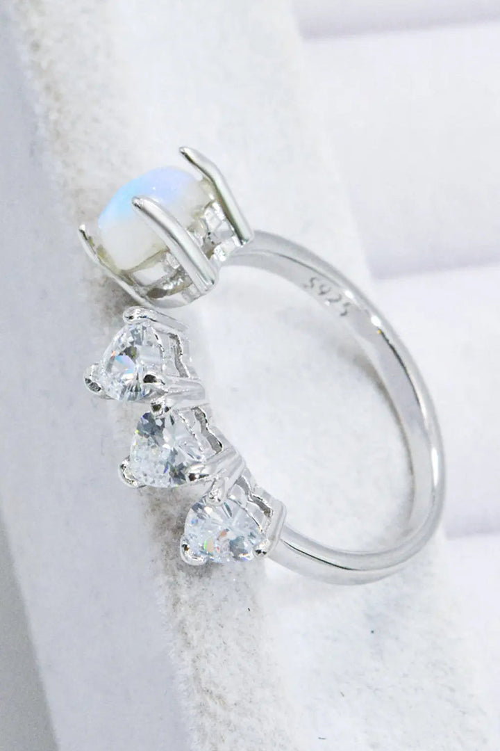 Natural Moonstone and Zircon Heart Open Ring LOVCIA