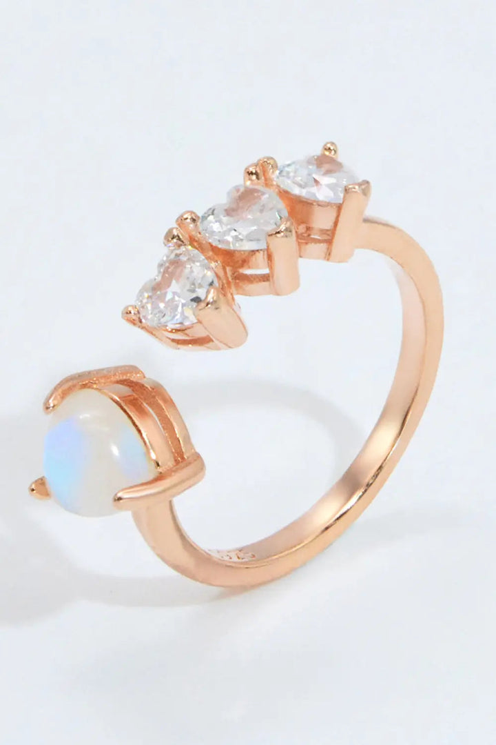 Natural Moonstone and Zircon Heart Open Ring LOVCIA