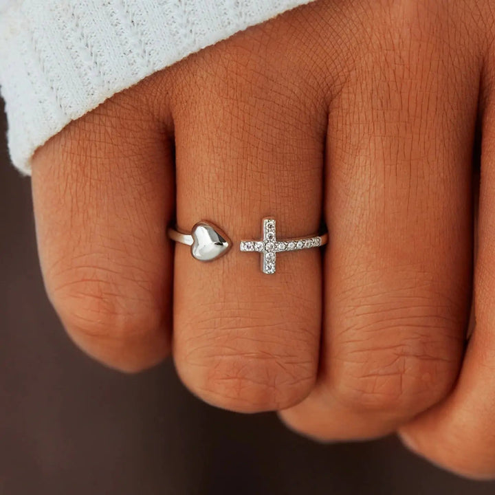 Heart Shape Cross Inlaid Zircon Open Ring LOVCIA