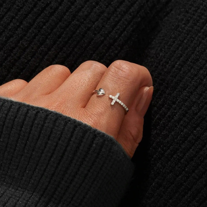 Heart Shape Cross Inlaid Zircon Open Ring LOVCIA