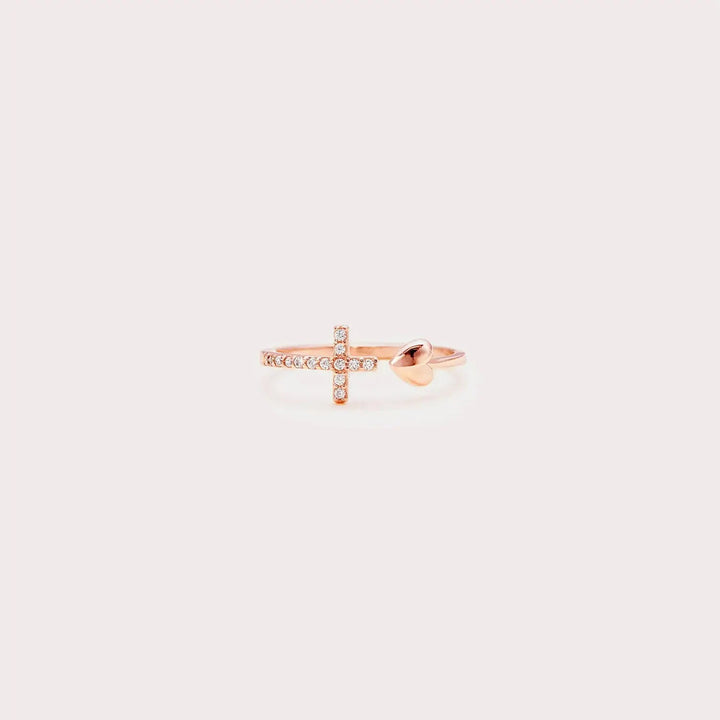 Heart Shape Cross Inlaid Zircon Open Ring LOVCIA