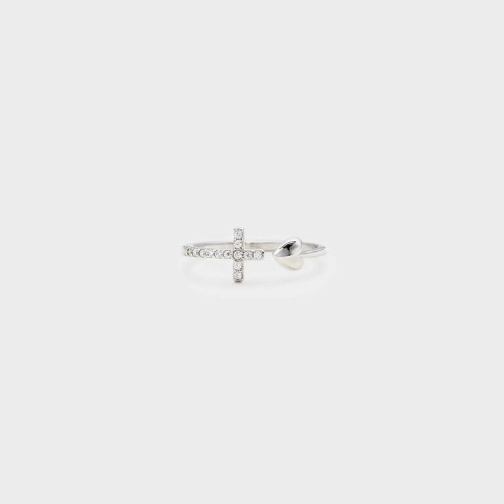 Heart Shape Cross Inlaid Zircon Open Ring LOVCIA