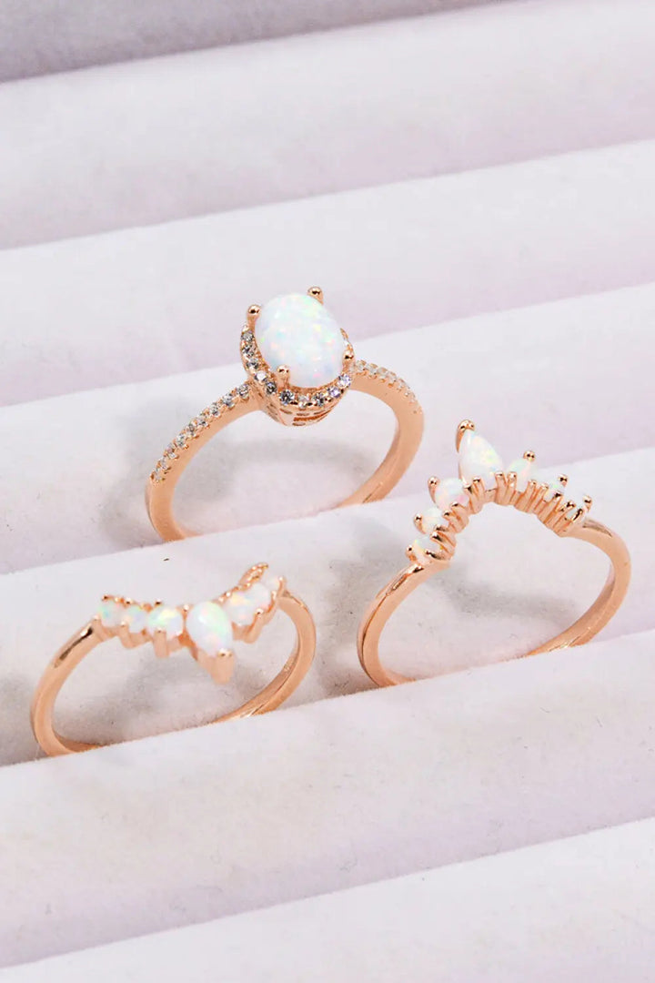 LOVCIA Opal and Zircon Three-Piece Ring Set