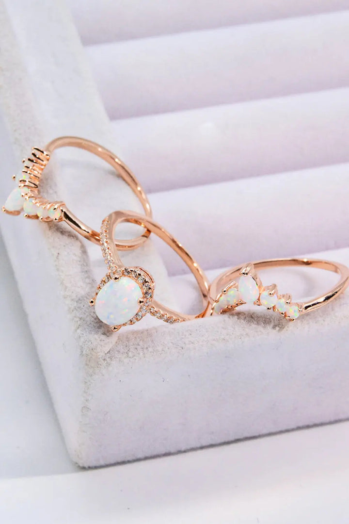 LOVCIA Opal and Zircon Three-Piece Ring Set