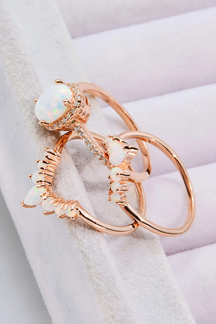 LOVCIA Opal and Zircon Three-Piece Ring Set