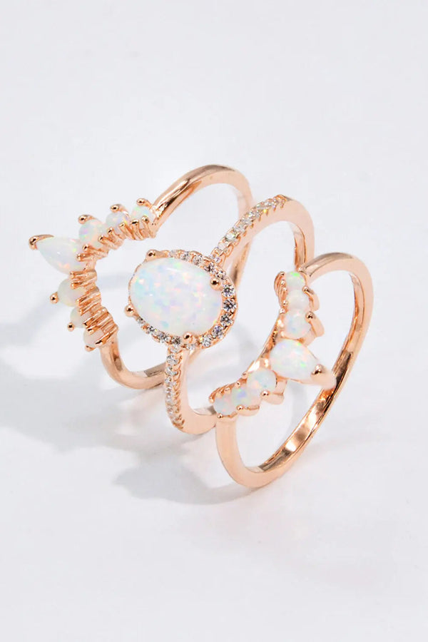 LOVCIA Opal and Zircon Three-Piece Ring Set