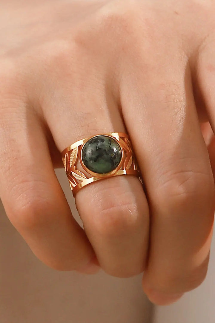 18k Gold Plated Malachite Leaf Ring LOVCIA