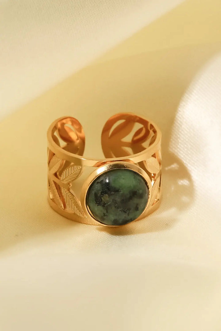 18k Gold Plated Malachite Leaf Ring LOVCIA