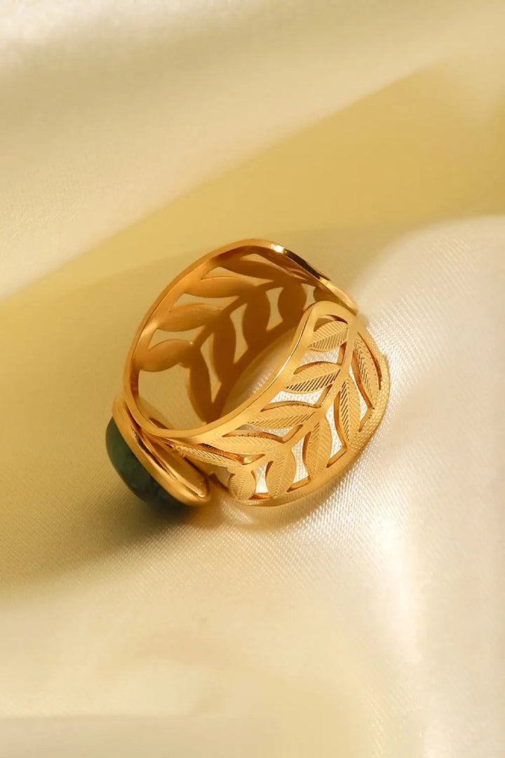 18k Gold Plated Malachite Leaf Ring LOVCIA