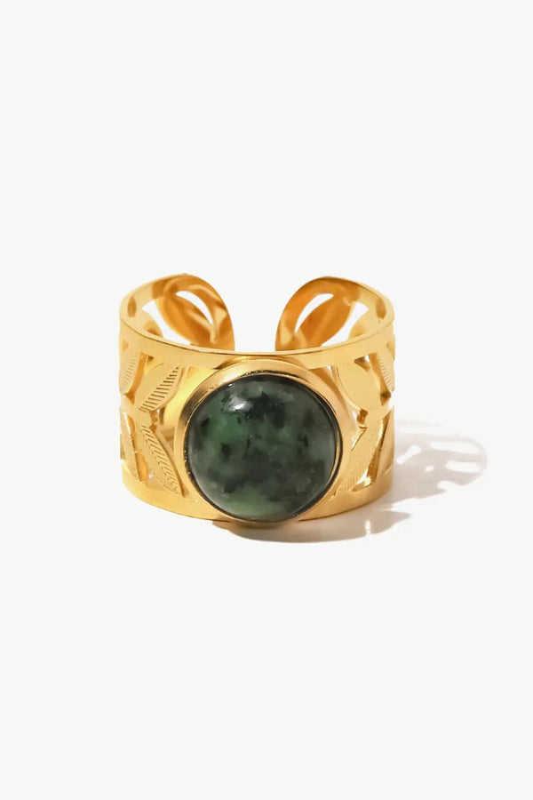 18k Gold Plated Malachite Leaf Ring LOVCIA