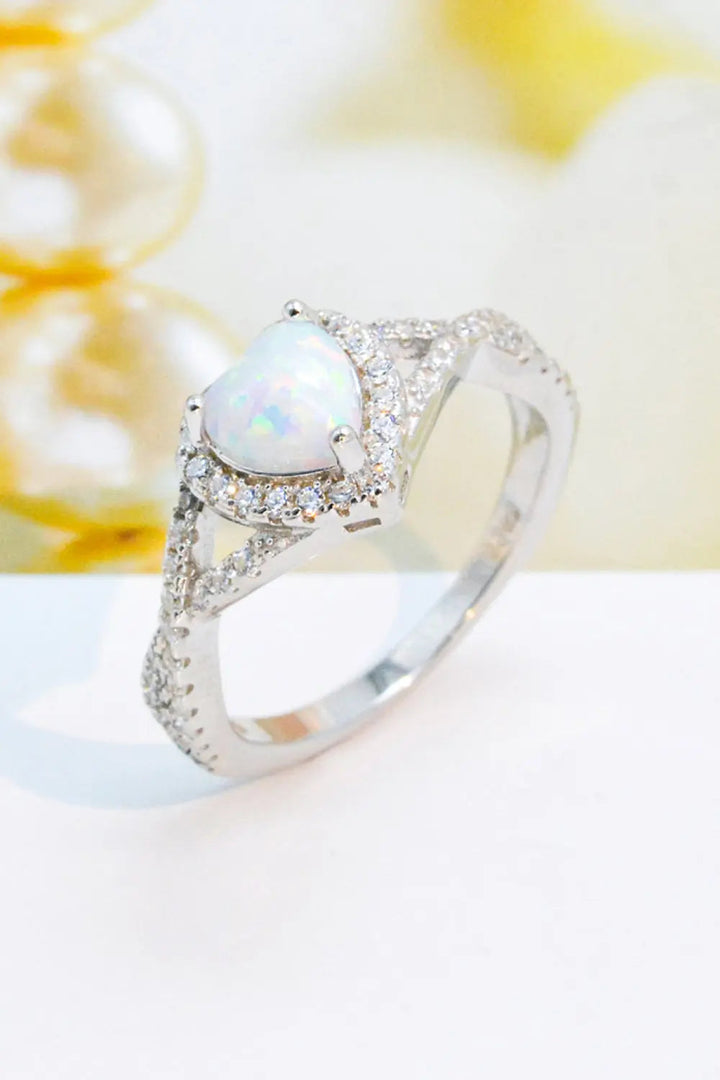 925 Sterling Silver Heart Opal Crisscross Ring LOVCIA