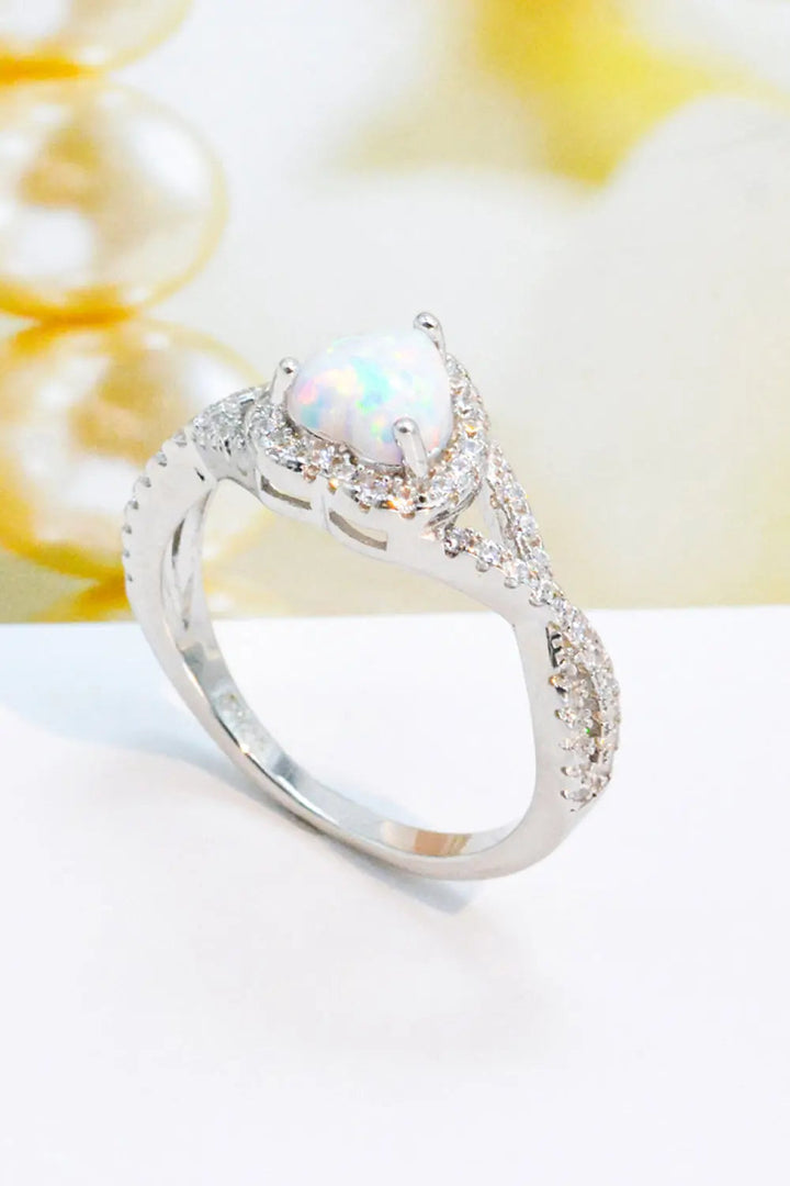 925 Sterling Silver Heart Opal Crisscross Ring LOVCIA