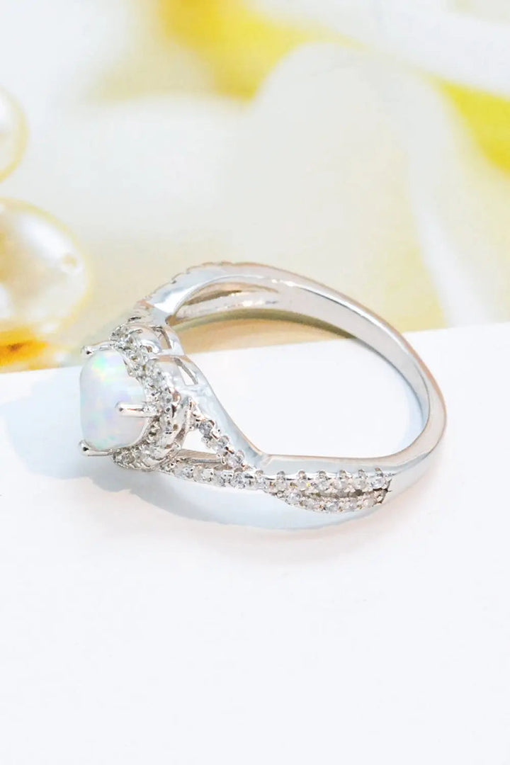 925 Sterling Silver Heart Opal Crisscross Ring LOVCIA