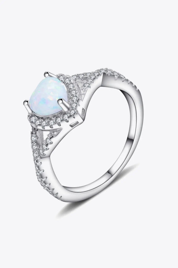 925 Sterling Silver Heart Opal Crisscross Ring LOVCIA