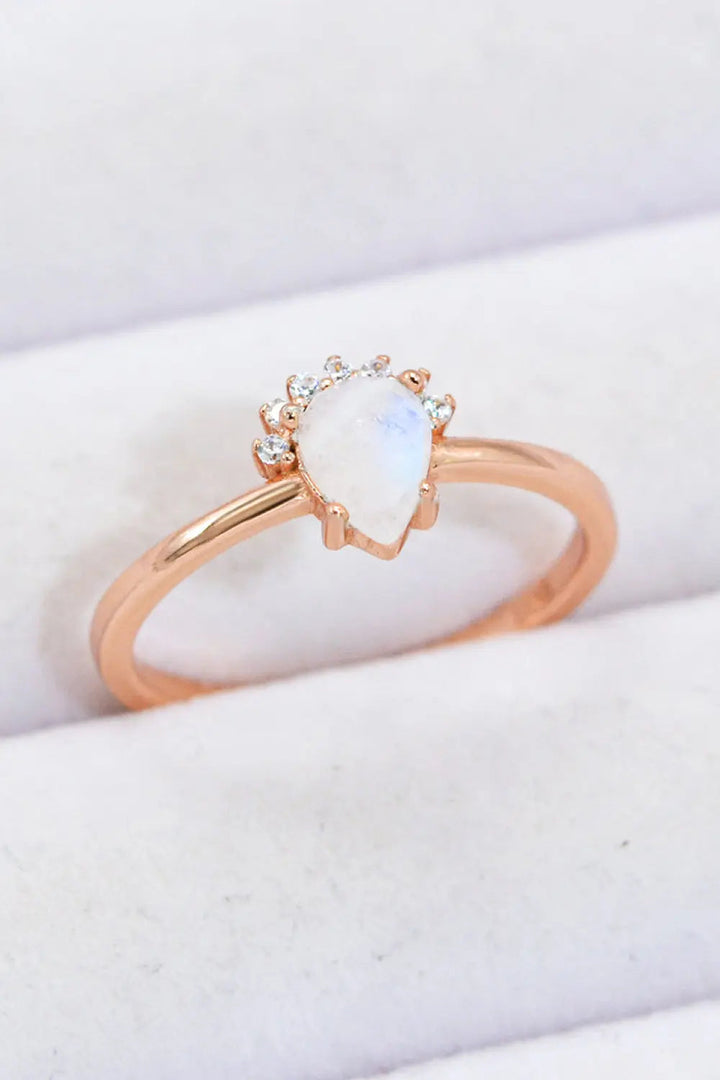 18K Rose Gold-Plated Pear Shape Natural Moonstone Ring LOVCIA