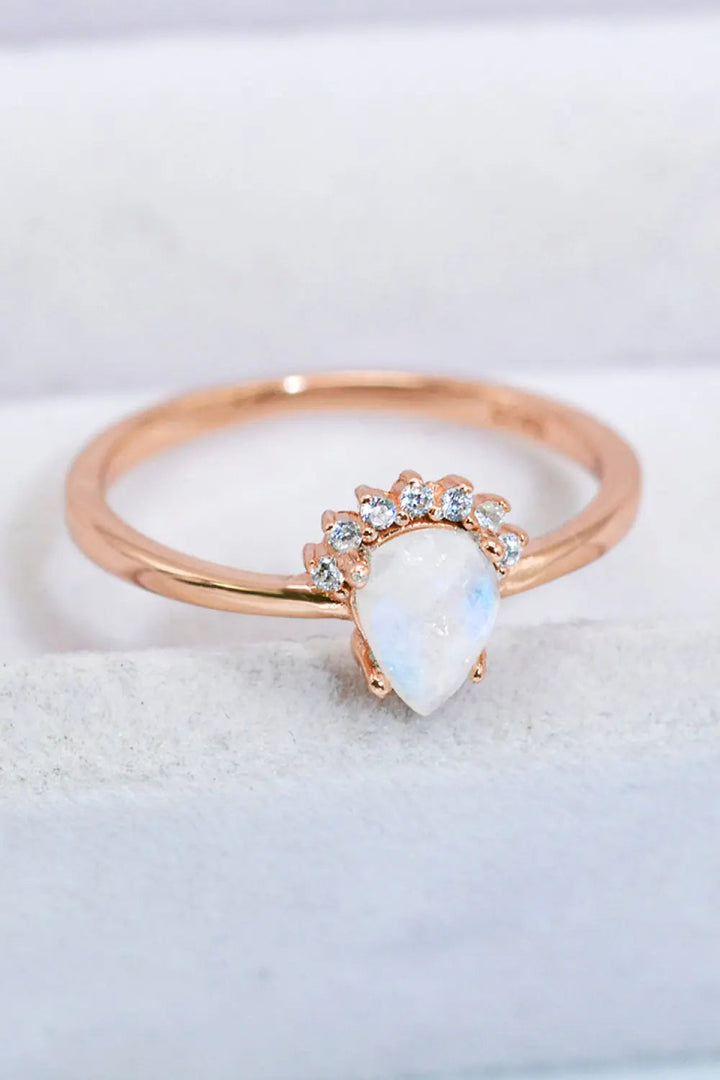 18K Rose Gold-Plated Pear Shape Natural Moonstone Ring LOVCIA